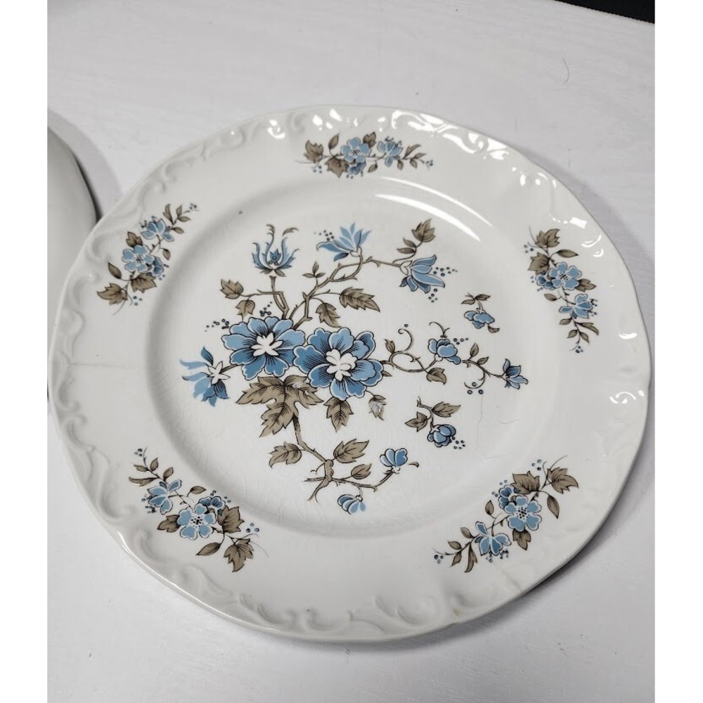 3 Vintage Staffordshire Ironstone Blossomtime Blue Salad Plates Made In England - Picture 6 of 8